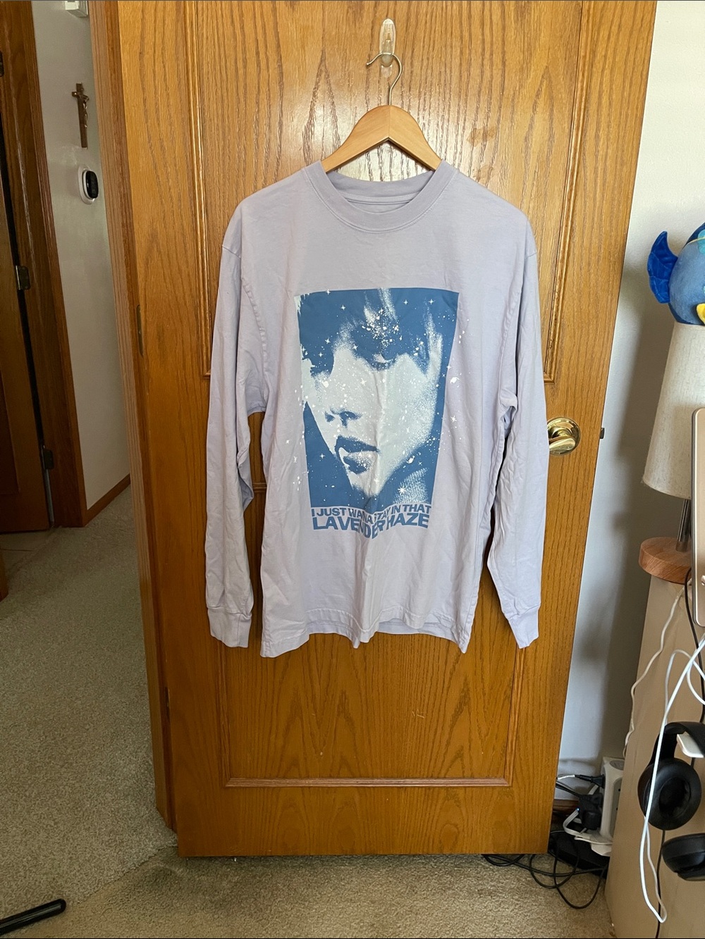 Taylor Swift Lavender Long-Sleeve Graphic Tee with Blue Print